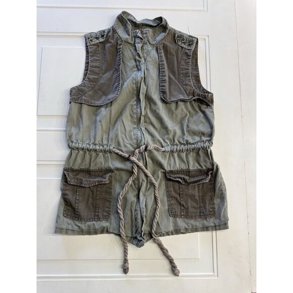 Fifty Street Vest Army Green Collared Vest Women’s Size Small Sleeveless Zip Up - Picture 1 of 7